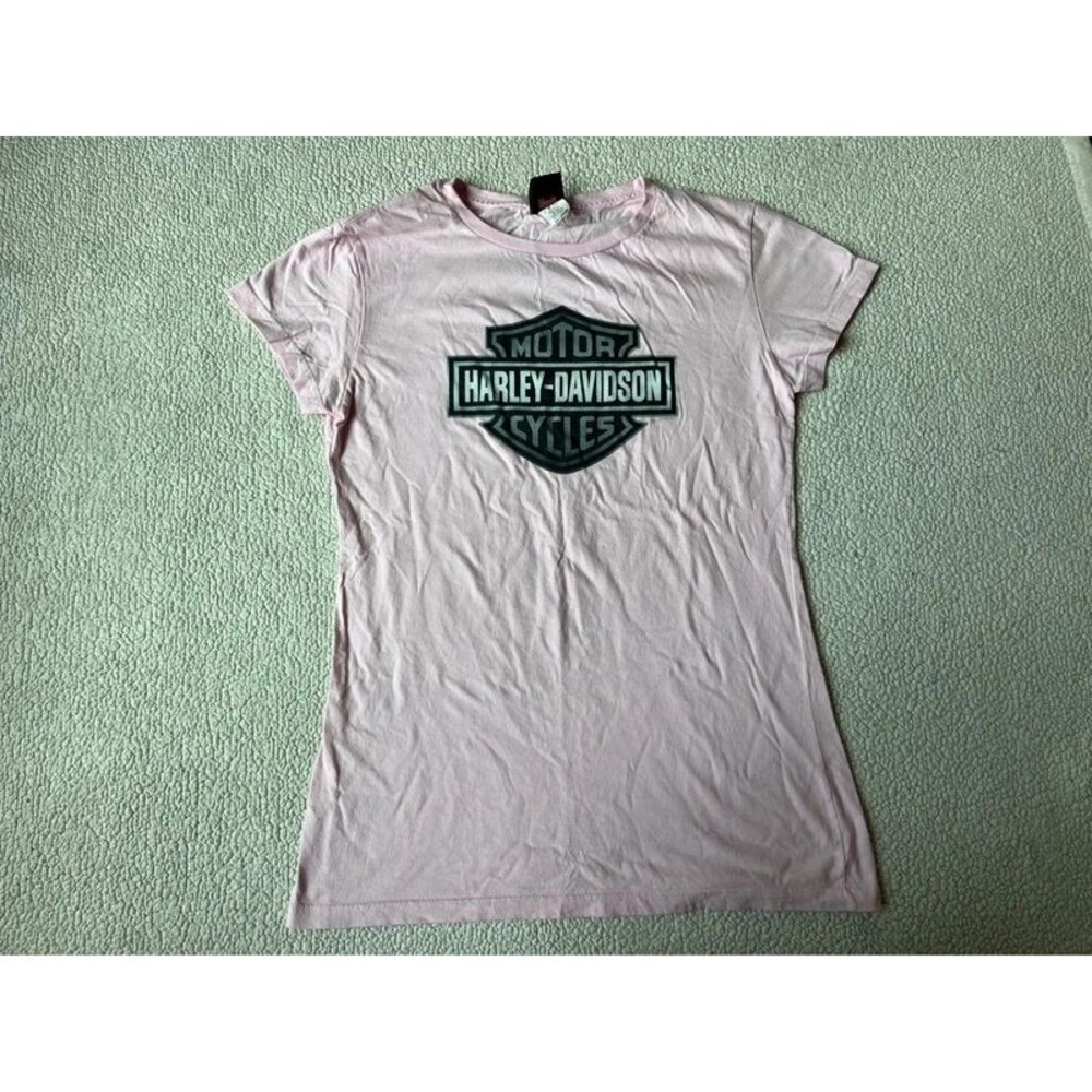 Y2K Harley Davidson Baby Pink Cotton Tshirt Womens XL